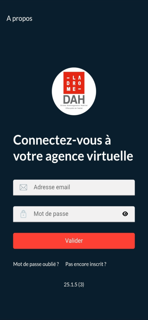 capture d'écran page d'accès à l'agence virtuelle de DAH depuis l'appli mobile de DAH