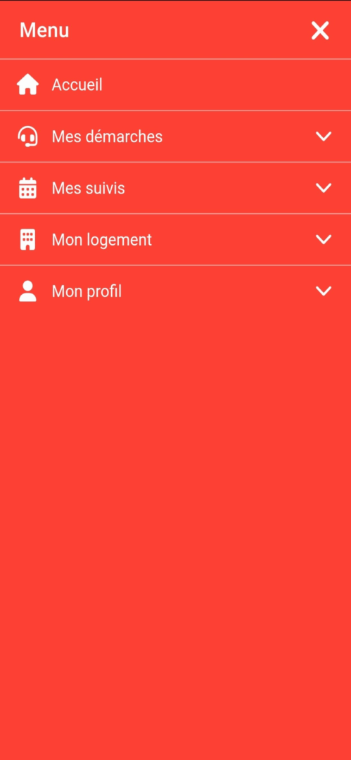 capture d'écran page sommaire de l'appli mobile de DAH