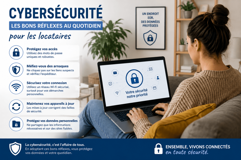 illustration rappelant les conseils de cybersécurité à retrouver plus détaillé dans le texte ci-contre